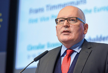 Frans Timmermans, primo vicepresidente della Commissione europea, partecipa alla conferenza dei portatori d’interesse dell’economia circolare. Bruxelles, 9 marzo 2017.
