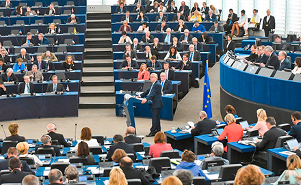 Jean-Claude Juncker, presidente de la Comisión Europea, pronuncia su discurso del estado de la Unión en el Parlamento Europeo. Estrasburgo (Francia), 13 de septiembre de 2017.