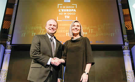 High Representative/Commission Vice-President Federica Mogherini and Joseph Muscat, Prime Minister of Malta, attending a Citizens’ Dialogue in Rome, Italy, 24 March 2017.