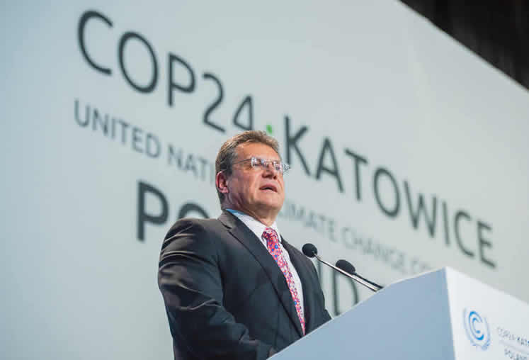 Ο αντιπρόεδρος της Επιτροπής Μάρος Σέφτσοβιτς στην COP24, Κατοβίτσε, Πολωνία, 3 Δεκεμβρίου 2018.
