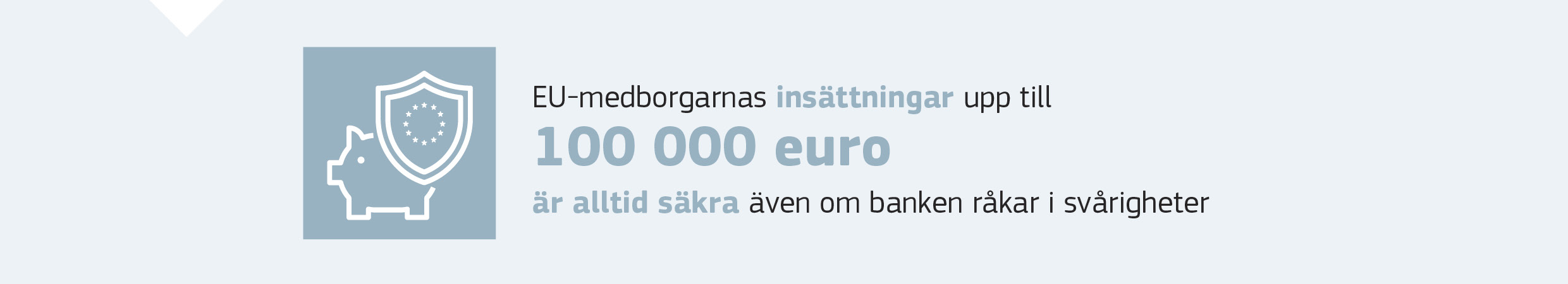 EU-medborgarnas insättningar upp till 100 000 euro är alltid säkra även om banken råkar i svårigheter