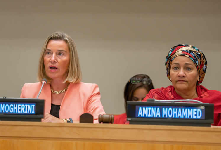 EU:s utrikesrepresentant Federica Mogherini och FN:s vice generalsekreterare Amina Mohammed deltar i lanseringen av programmet för Latinamerika vid den 73:e sessionen i FN:s generalförsamling i New York, USA, den 27 september 2018.
