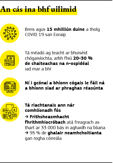 Léaráid ina ndéantar cur síos ar staid reatha thionscal na cógaisíochta san Eoraip in 2020.