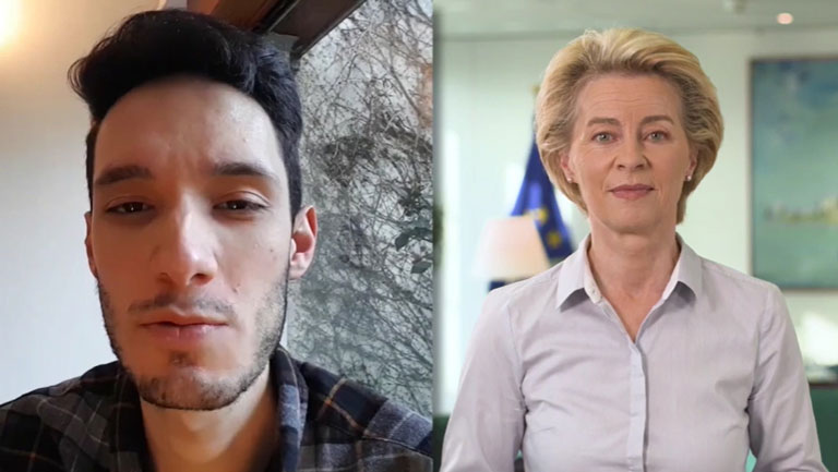Un material video cu cetățeni care adresează întrebări Ursulei von der Leyen, președinta Comisiei Europene, și cu răspunsurile ei la aceste întrebări.