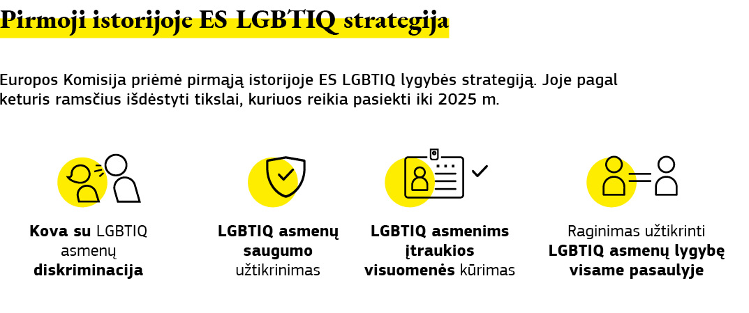 Diagrama, kurioje apibūdinama pirmoji istorijoje ES LGBTIQ strategija.