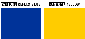Цветовете на емблемата са следните — PANTONE REFLEX BLUE за повърхността на правоъгълника; PANTONE YELLOW за звездите.